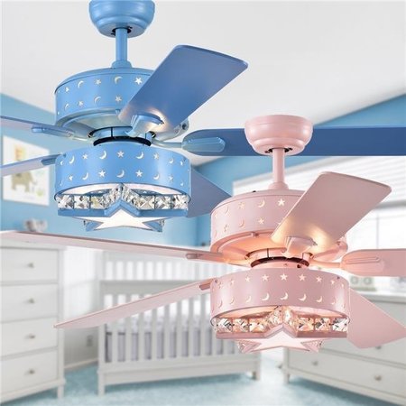 WAREHOUSE OF TIFFANY Warehouse of Tiffany CFL-8404REMO-P 52 in. Funder Star & Crescent Lighted Ceiling Fan; Pink CFL-8404REMO/P